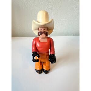 Vintage 1979 Fisher Price Husky Helper Cowboy 10 Gallon Hat/Red Shirt Mustache